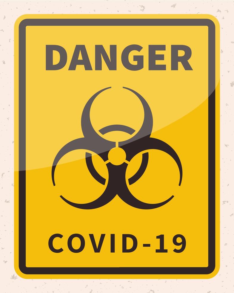 Coronavirus attention yellow sign with biohazard symbol on beige virus background vector