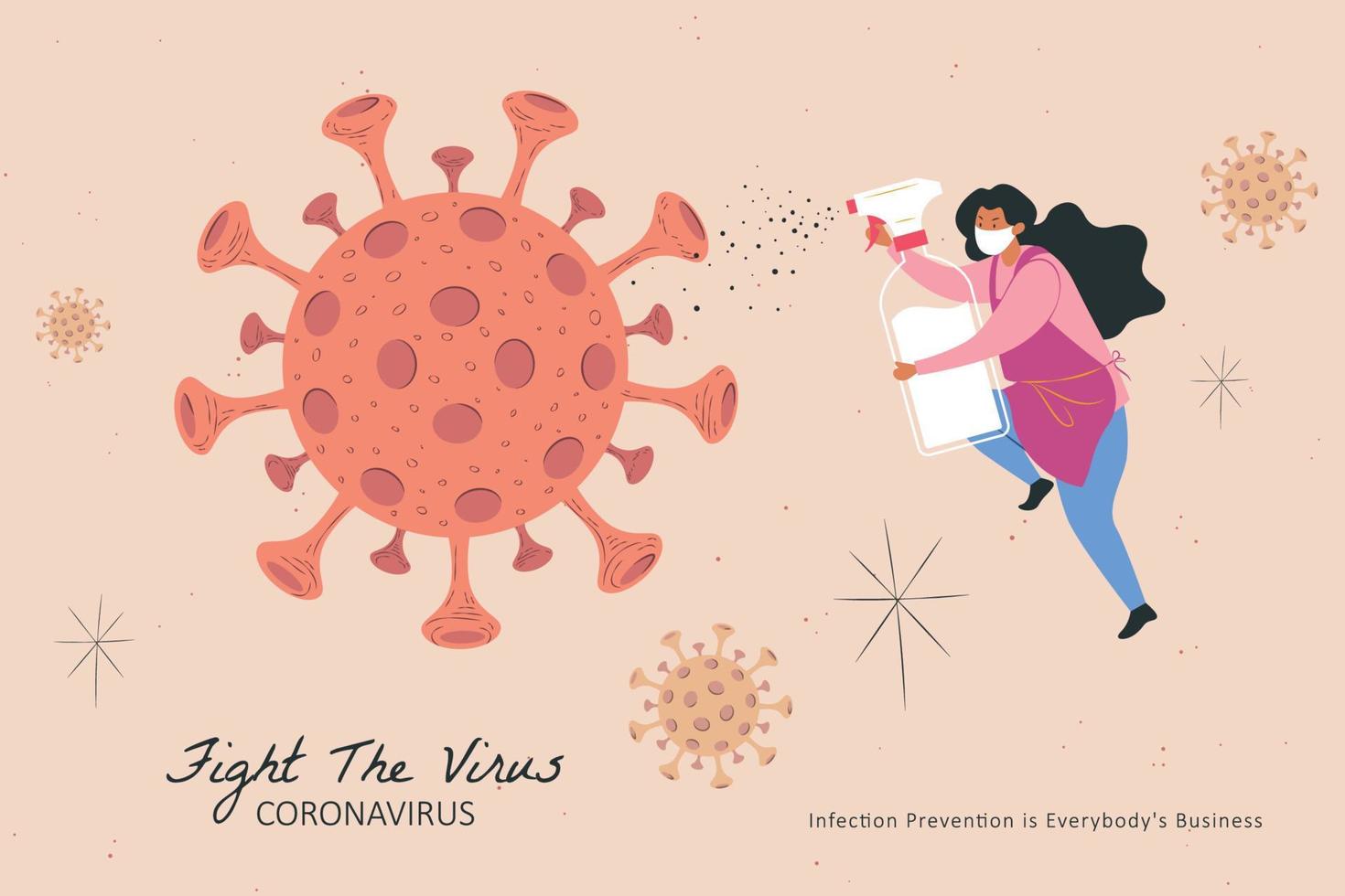 mujer participación alcohol rociar a lucha el virus, covid-19 desinfectar concepto ilustración vector