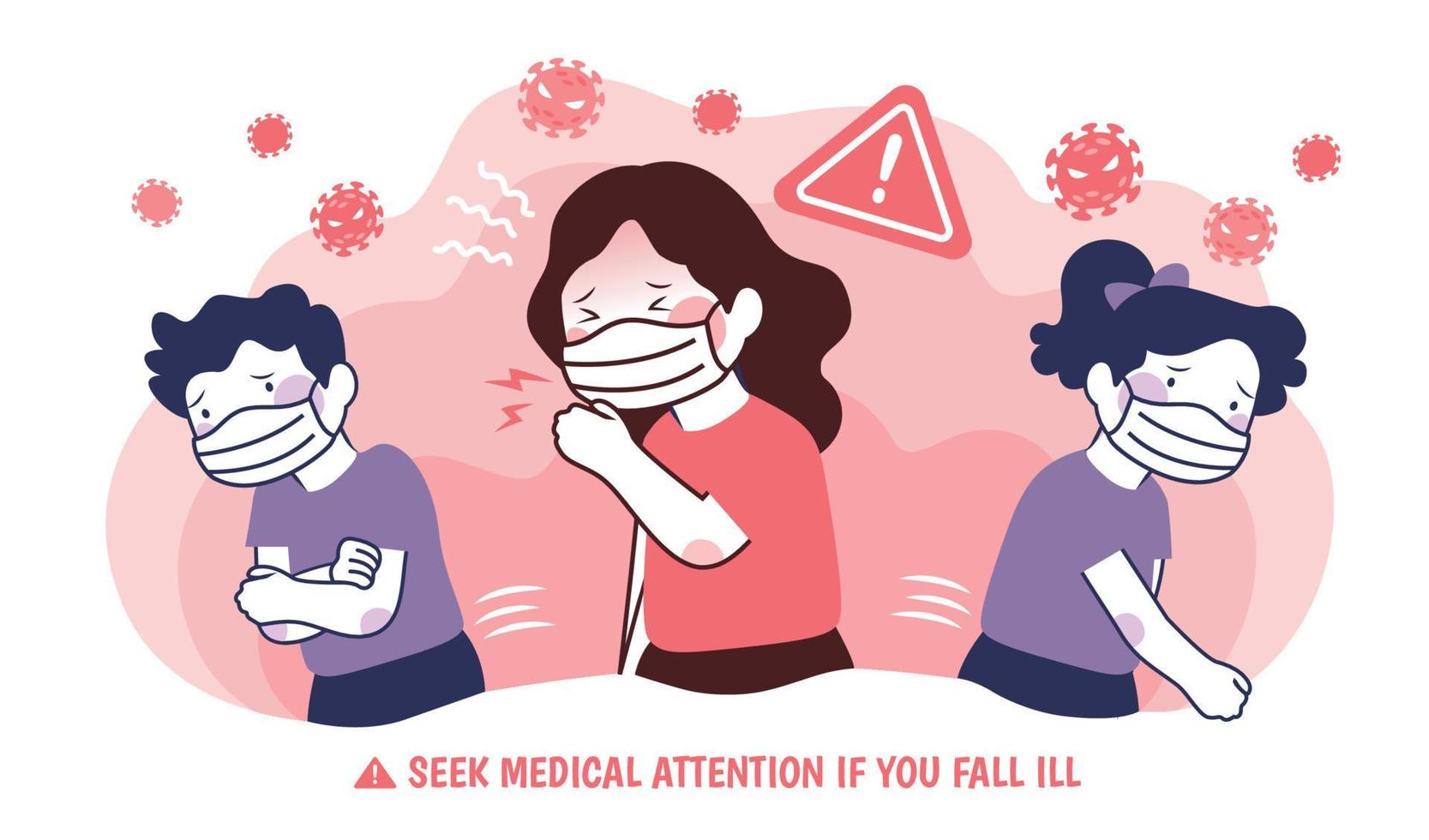 People coughing in the street, COVID-19 notice in flat design style vector