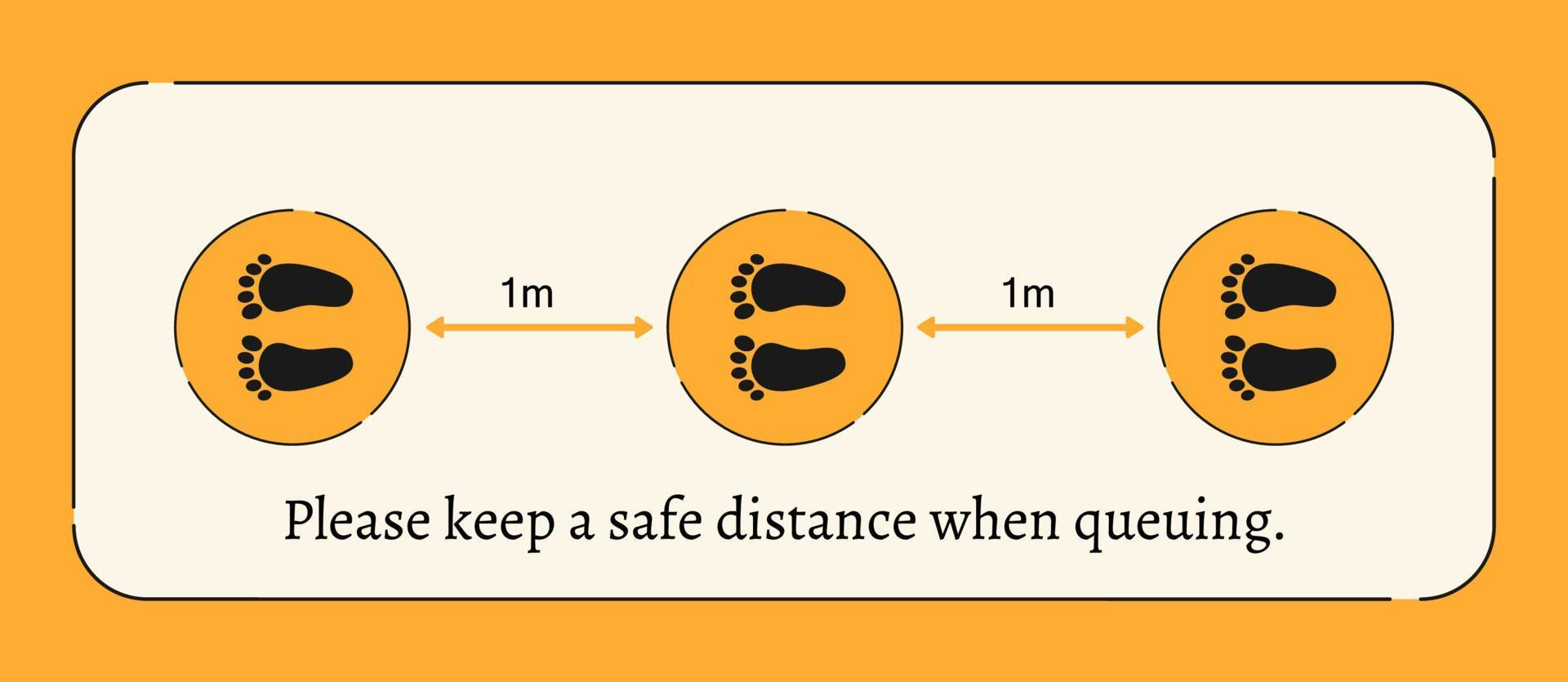 mantener un seguro distancia cuando haciendo cola, huella firmar en amarillo y negro vector