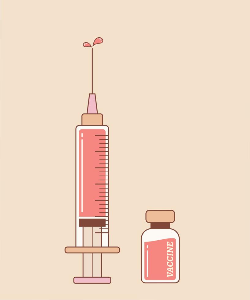 Syringe injection and vaccine on peach orange background vector