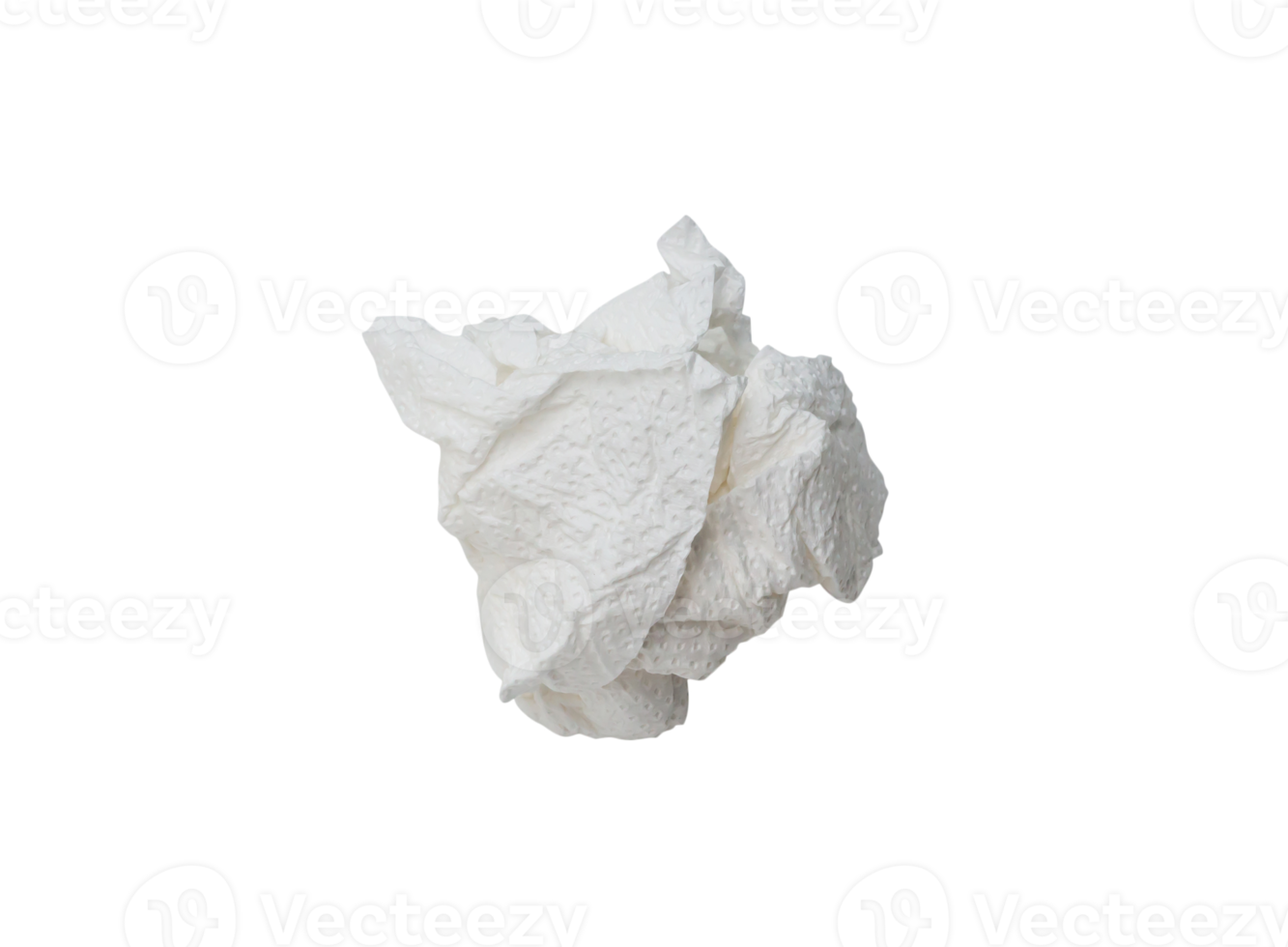 Single screwed or crumpled tissue paper or napkin in strange shape after use in toilet or restroom isolated with clipping path in png format