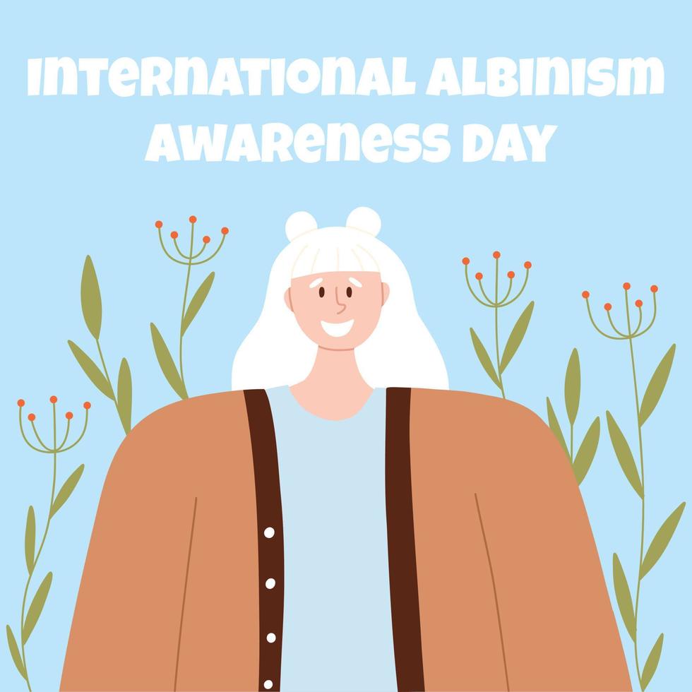 Portrait of an albino woman. Vector illustration of a woman with albinism. International Albinism Awareness Day. Albinism. Genetic rare disorder.