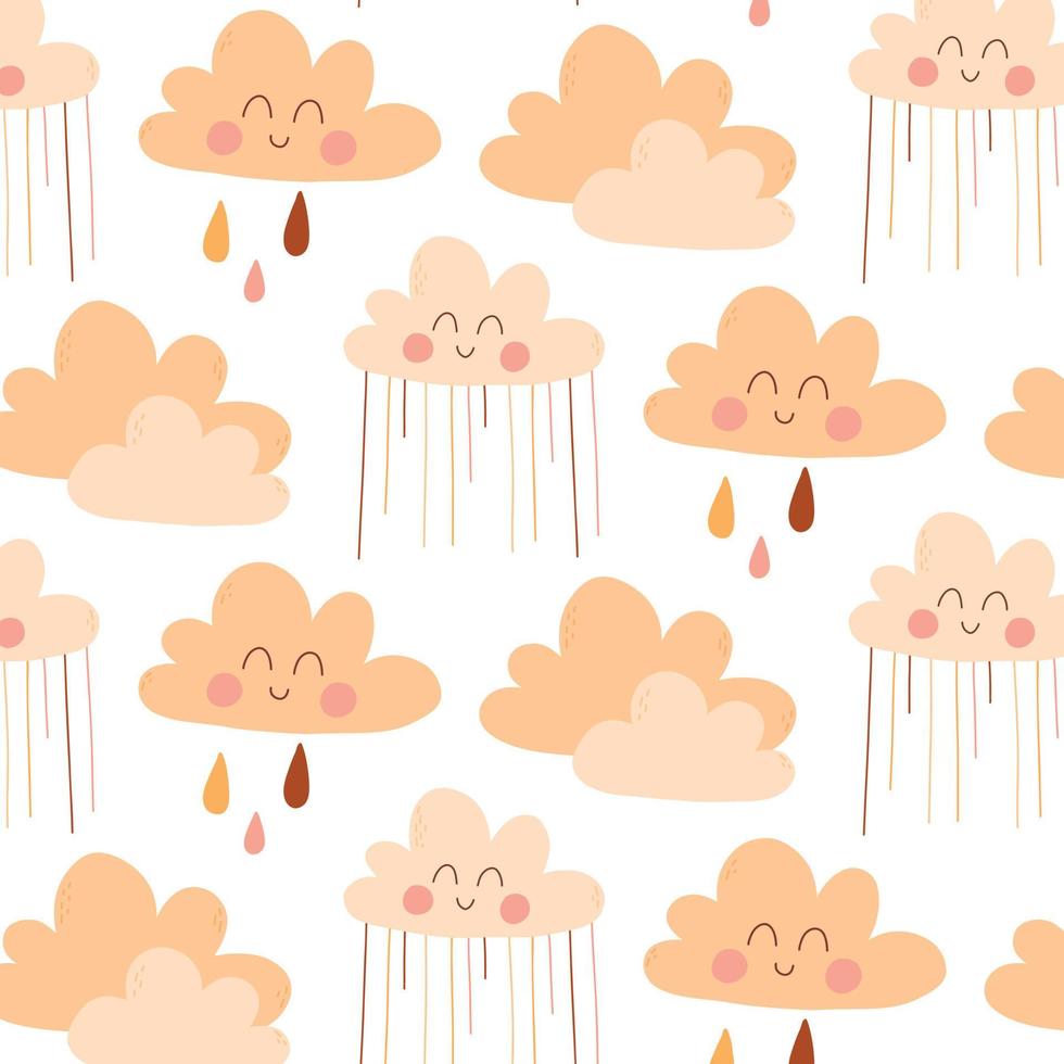 Childish seamless pattern with clouds in boho style. Vector illustration. Flat style. Children's bohemian print with clouds and drops.
