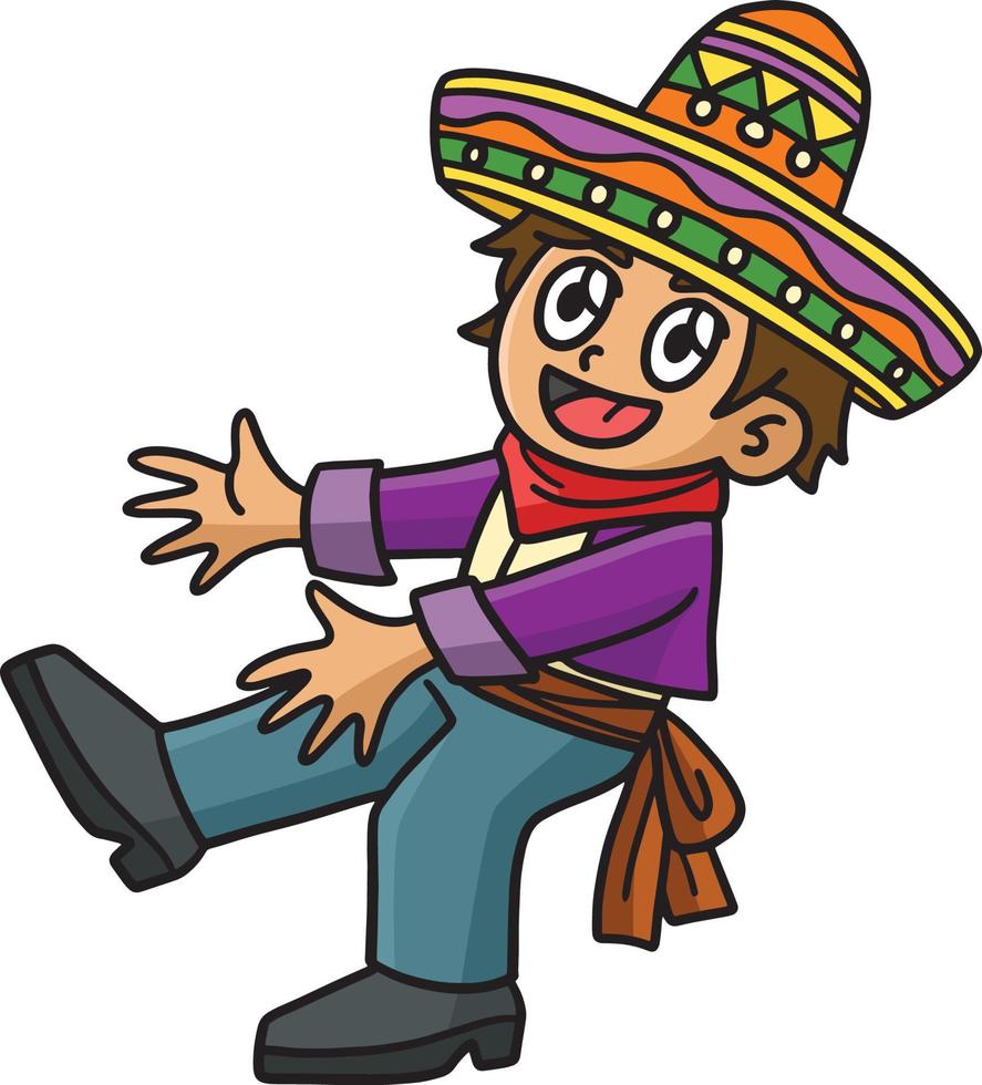 Cinco de Mayo Mexican Boy Dancing Cartoon Clipart vector