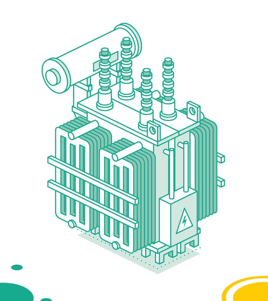 Electric Substation Transformer. Isometric Outline Object. Vector Illustration.