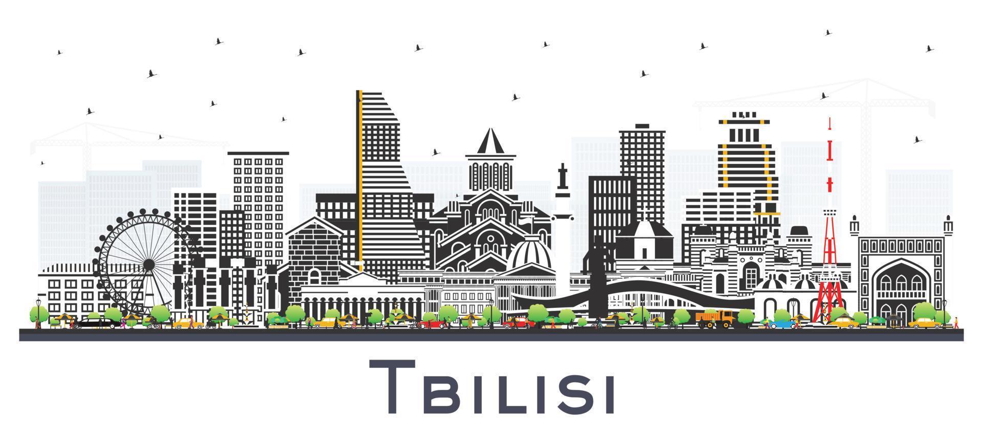 Tbilisi Georgia City Skyline with Color Buildings Isolated on White. vector