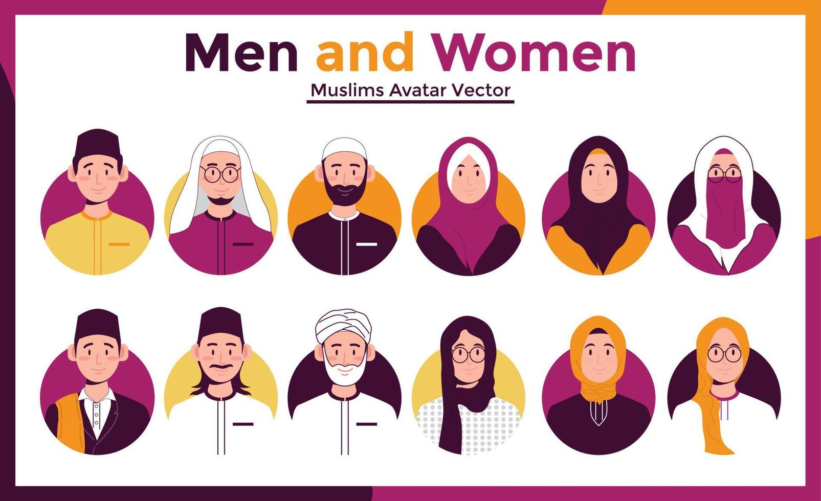 Add diversity and representation to your projects with our vector set of Muslim avatars, featuring various ages, genders, and styles.