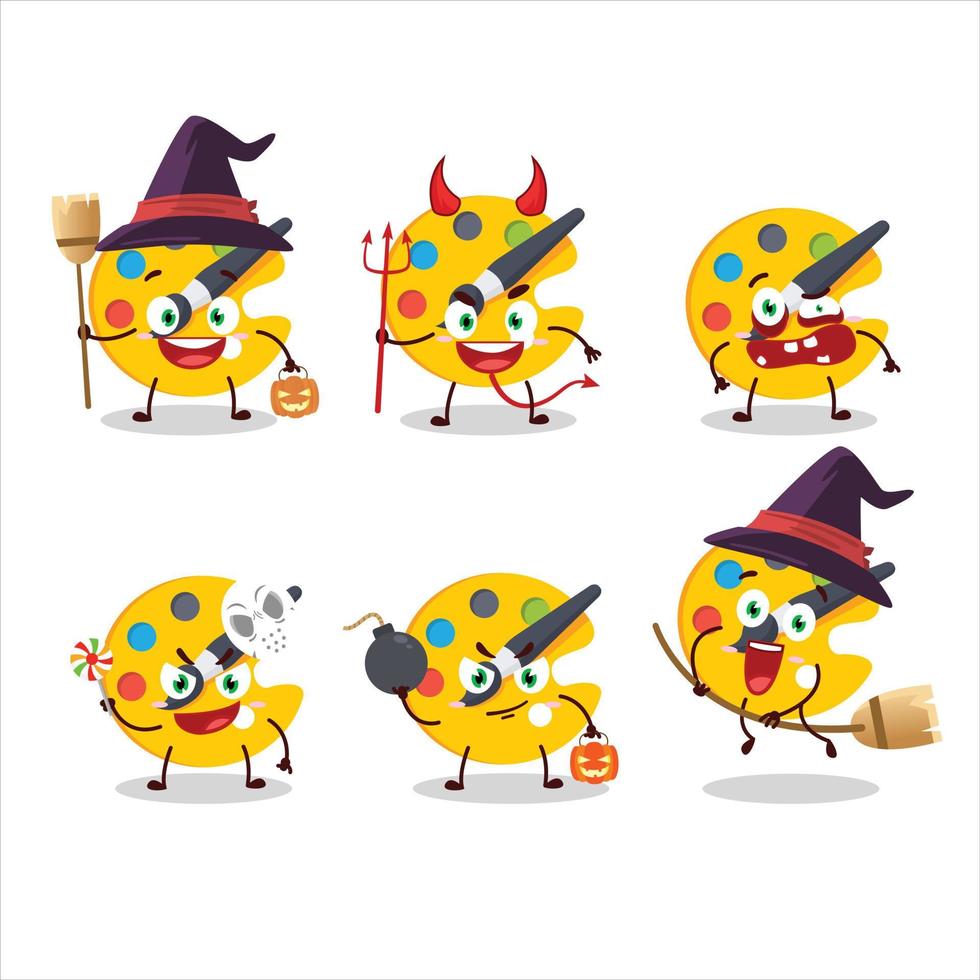 Halloween expression emoticons with cartoon character of color palette vector