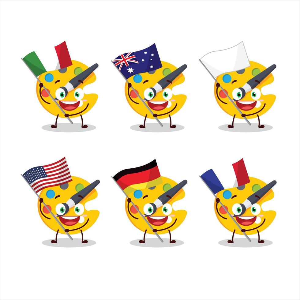 color paleta dibujos animados personaje traer el banderas de varios países vector