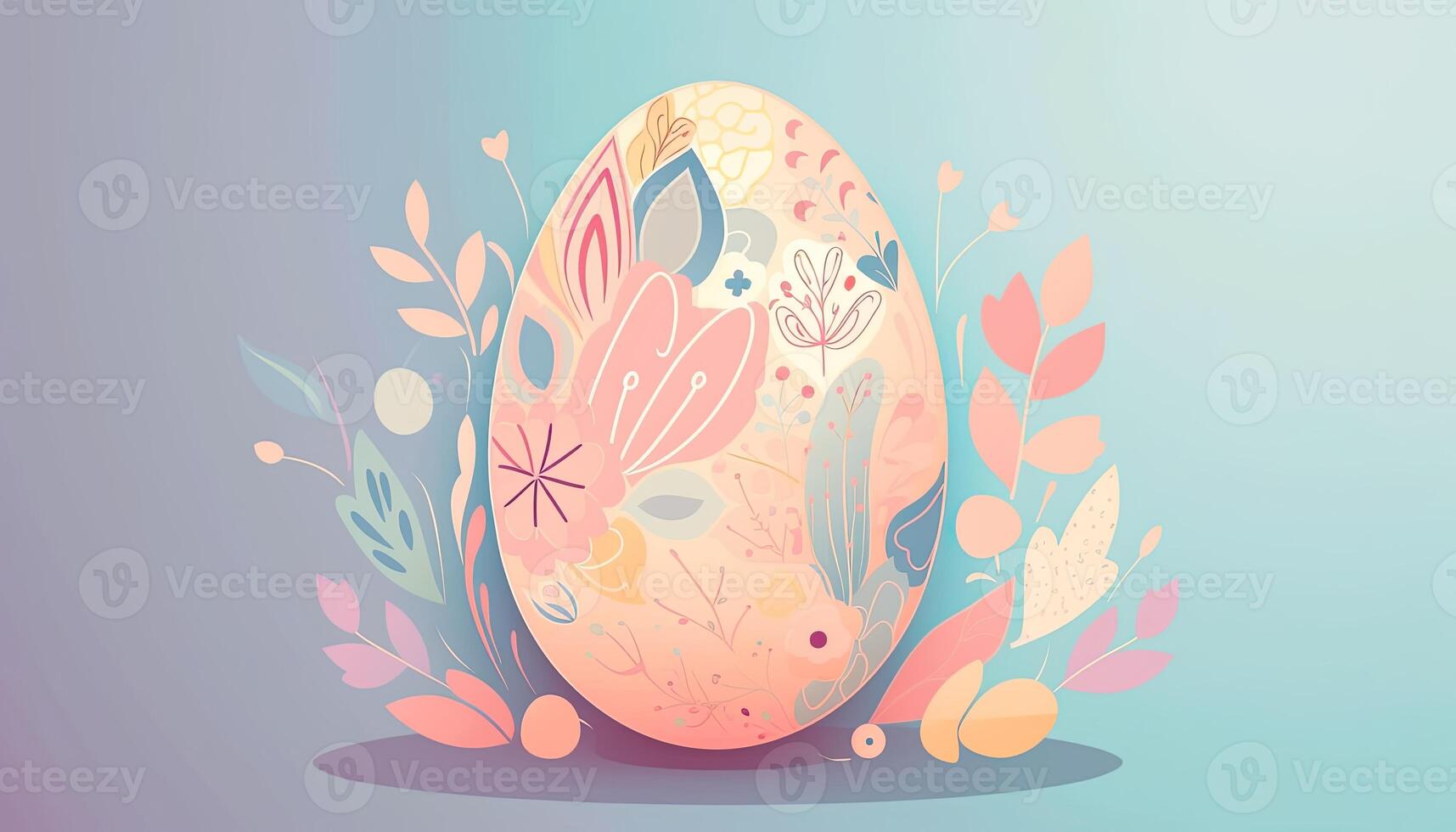 Cute Easter eggs with colorful pastel illustrations. Easter Eggs, Colorful and Pretty. Background with space for copy, text, your words, or design. . photo