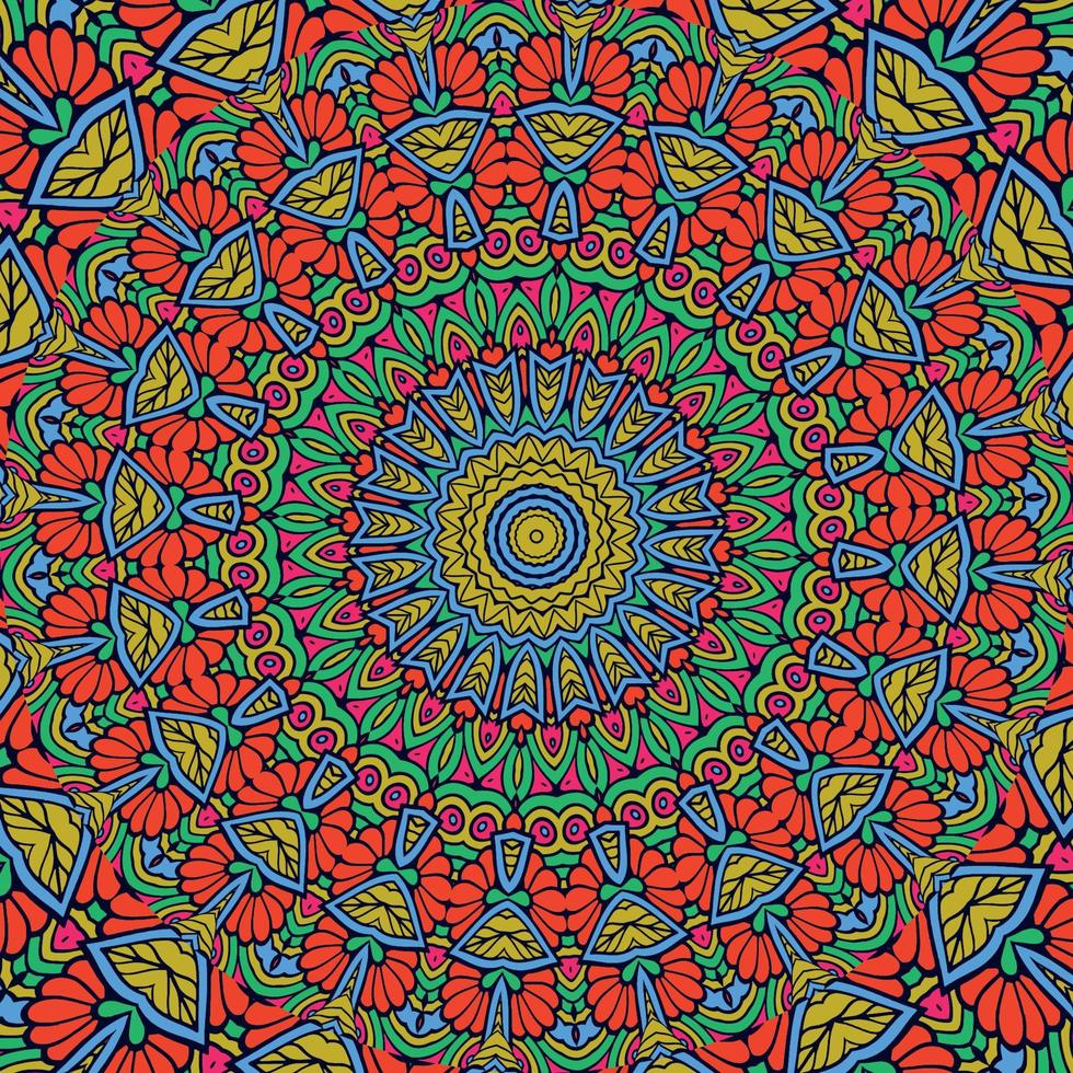 A colorful mandala with a pattern of flowers vector