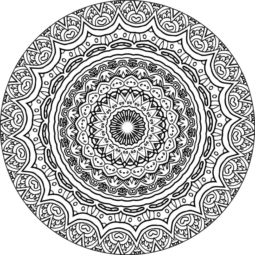 Decorative mandala with marine elements and waves on white isolated background. For coloring book pages. vector