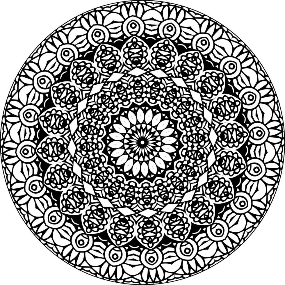 Simple doodle mandala with floral and heart patterns on a white isolated background. For coloring book pages. vector