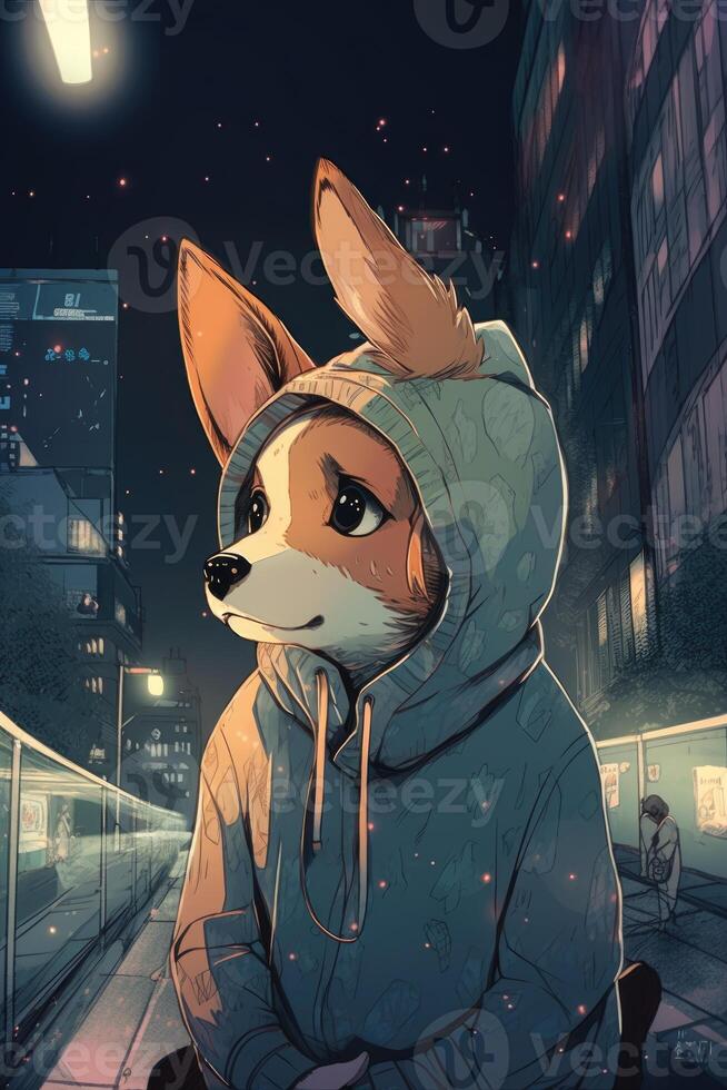 illustration of a Corgi dog wearing a sweater cartoon illustration. photo