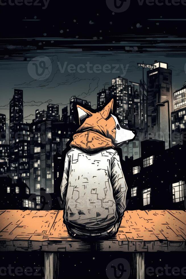 illustration of a Corgi dog wearing a sweater cartoon illustration. photo