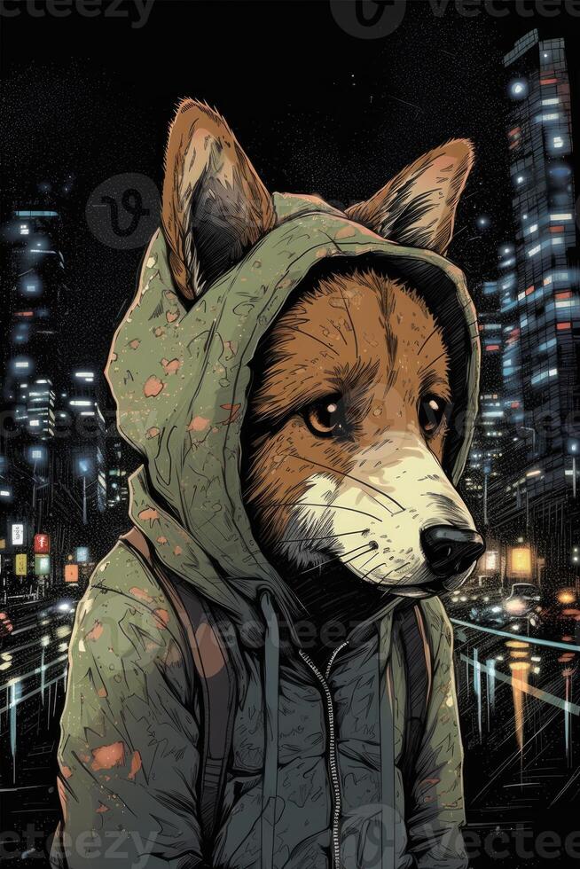 illustration of a Corgi dog wearing a sweater cartoon illustration. photo