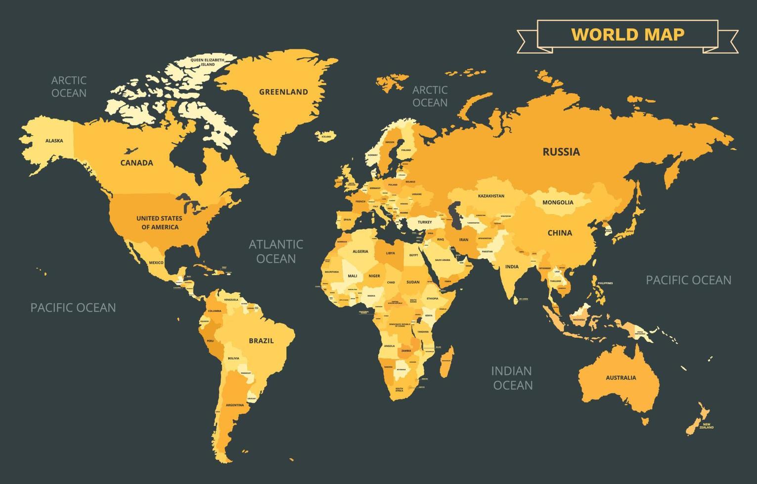 negro y amarillo país nombre mundo mapa vector