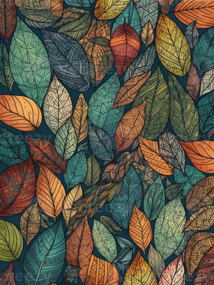 Abstract seamless pattern with tropical leaves. Hand draw texture. Vector template. photo