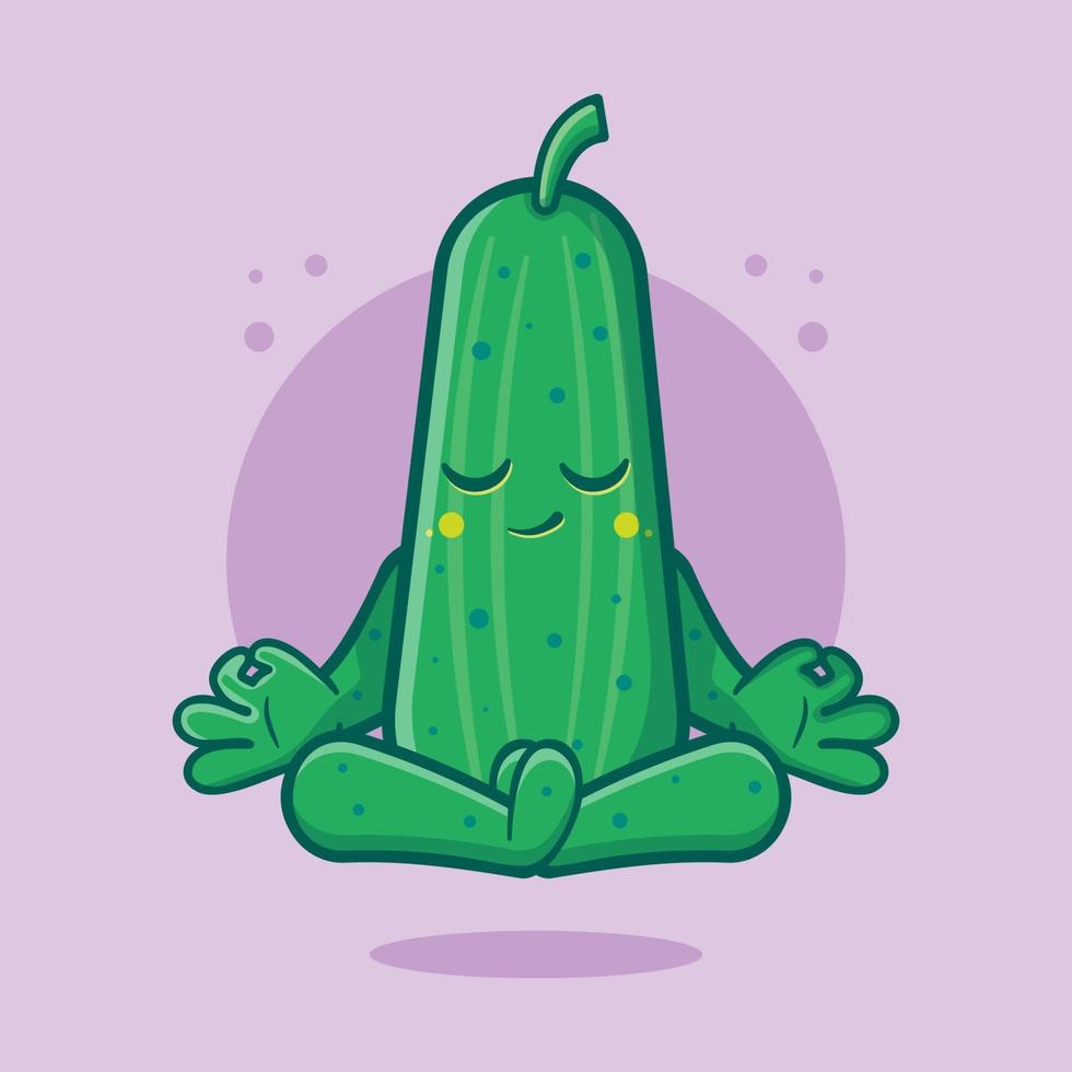 calm cucumber character mascot with yoga meditation pose isolated cartoon in flat style design vector