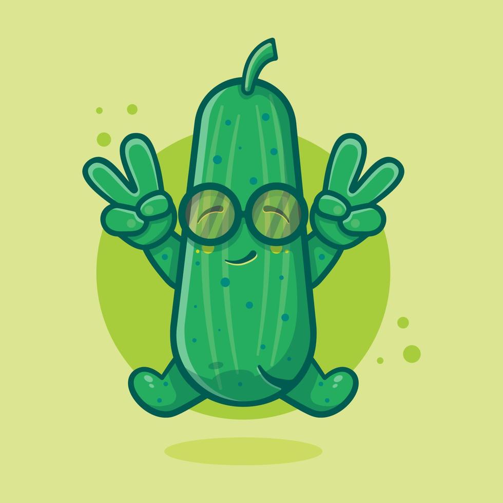 cute cucumber character mascot with peace sign hand gesture isolated cartoon in flat style design vector