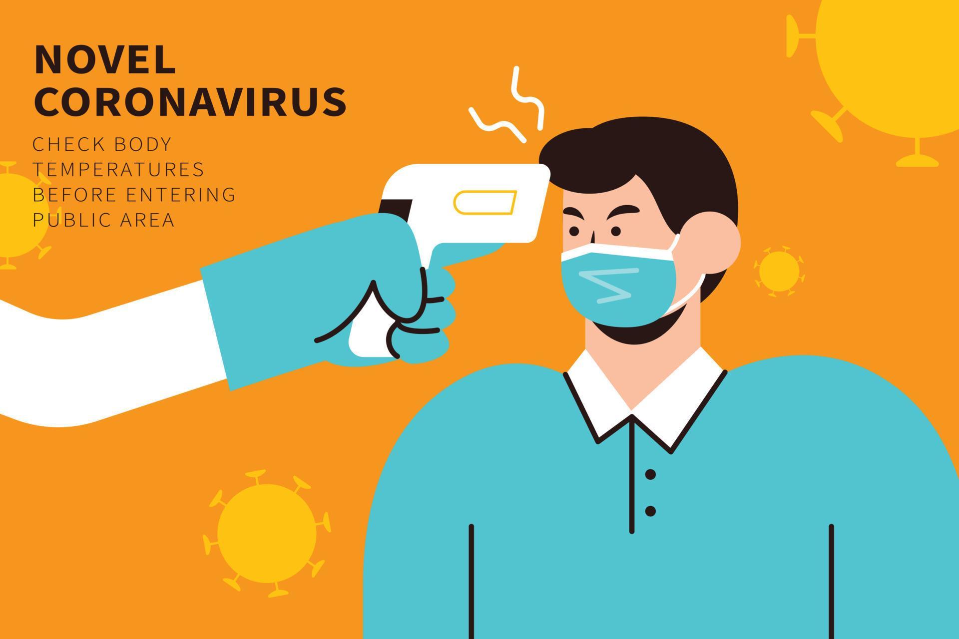 Check body temperature before entry, COVID19 prevention illustration