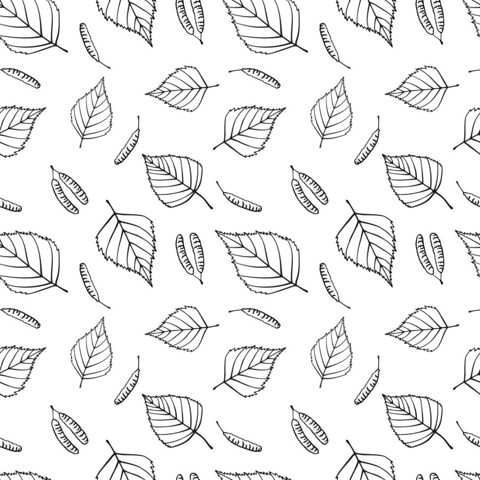 Seamless pattern with autumn birch leaves. Autumn holidays background. Hand drawn vector illustration.