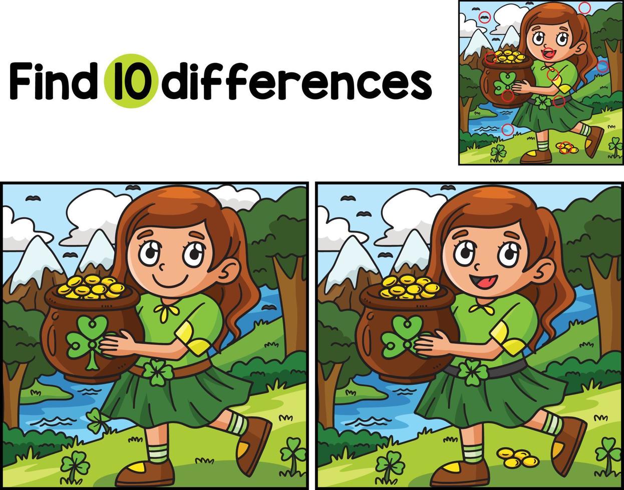 Girl With Pot Of Gold Find The Differences vector