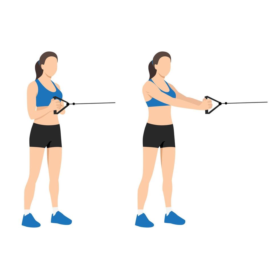 Woman doing Palloff press. oblique iso hold exercise. Flat vector