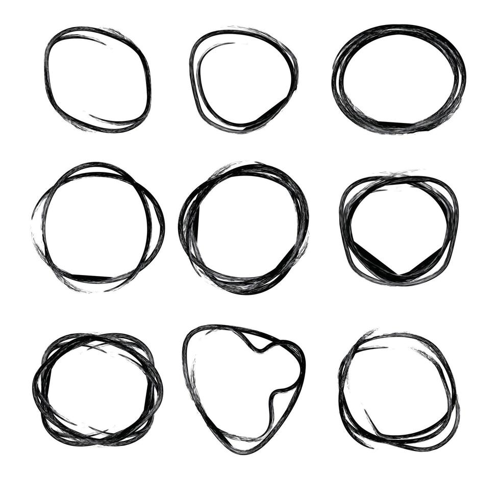 Watercolor circle frame. Hand drawn round line border. Vector hand drawn frame set. Vector black frame collection