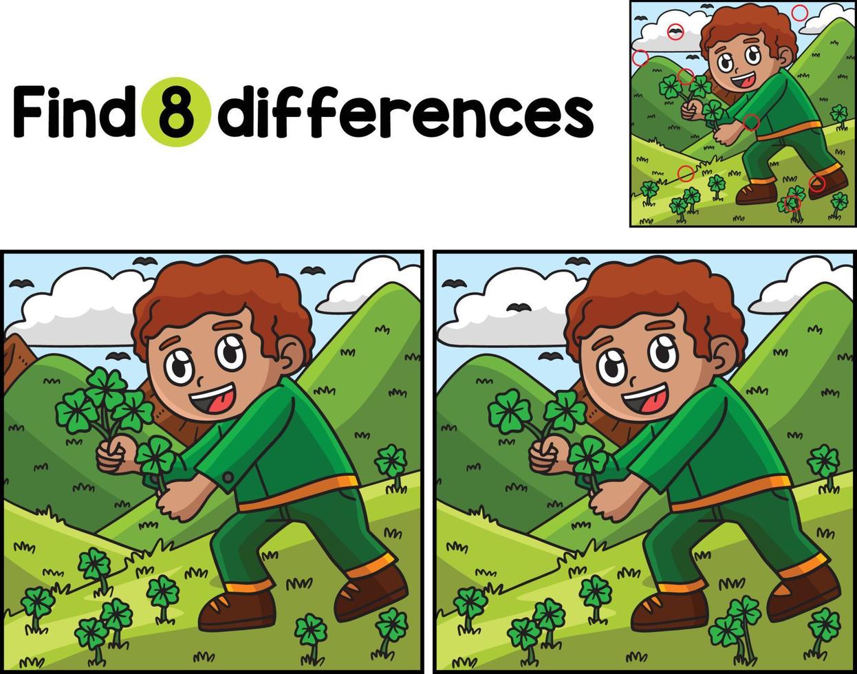 Child Picking Shamrock Find The Differences vector