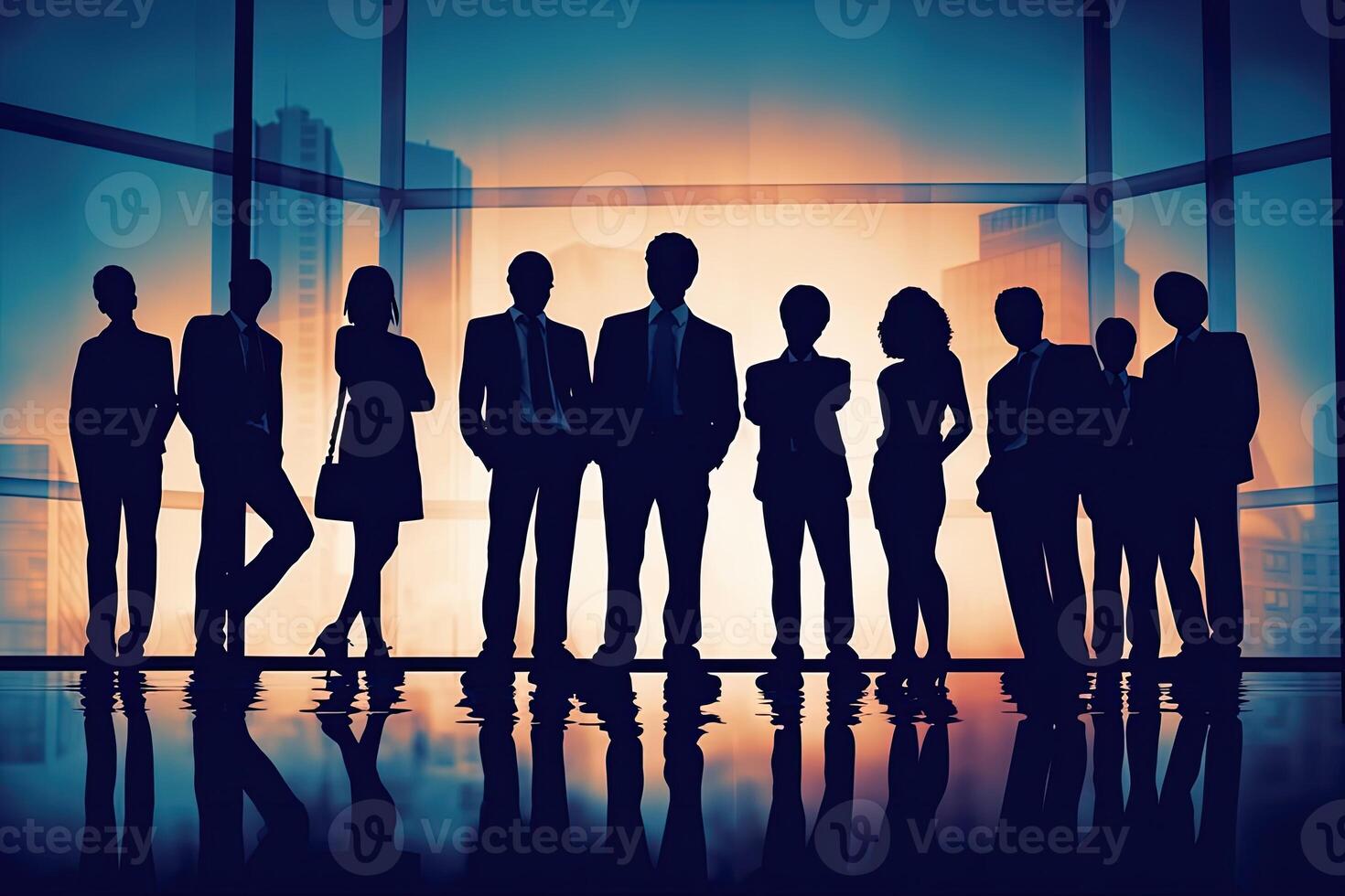 Silhouettes of Business People in an Office Building. Business People Meeting Team Corporate Concept. photo