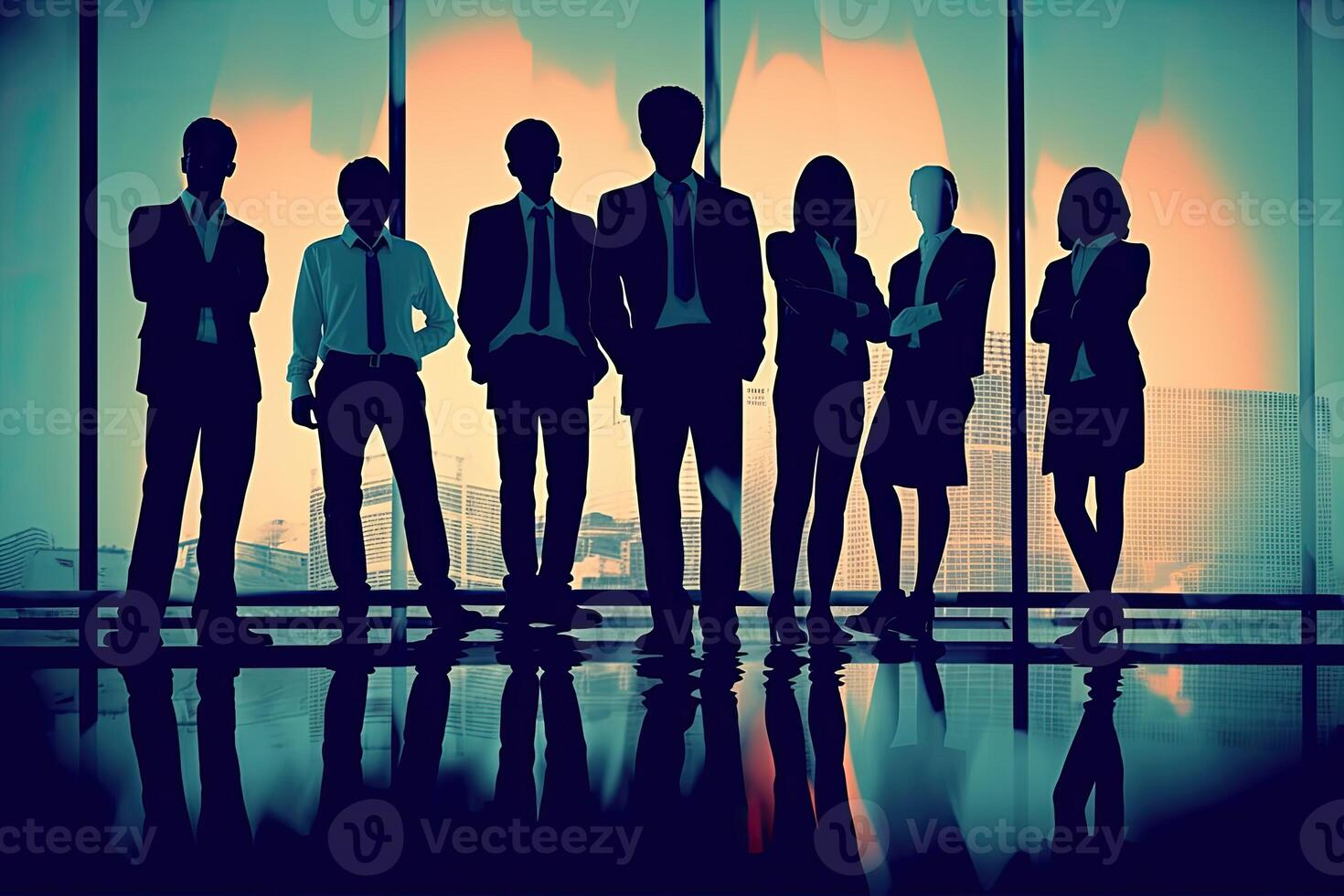 Silhouettes of Business People in an Office Building. Business People Meeting Team Corporate Concept. photo