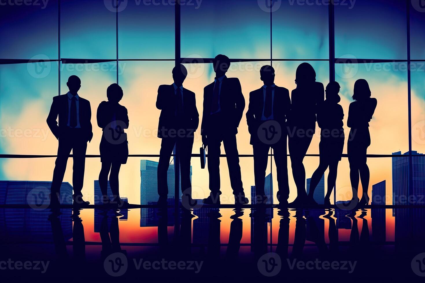 Silhouettes of Business People in an Office Building. Business People Meeting Team Corporate Concept. photo