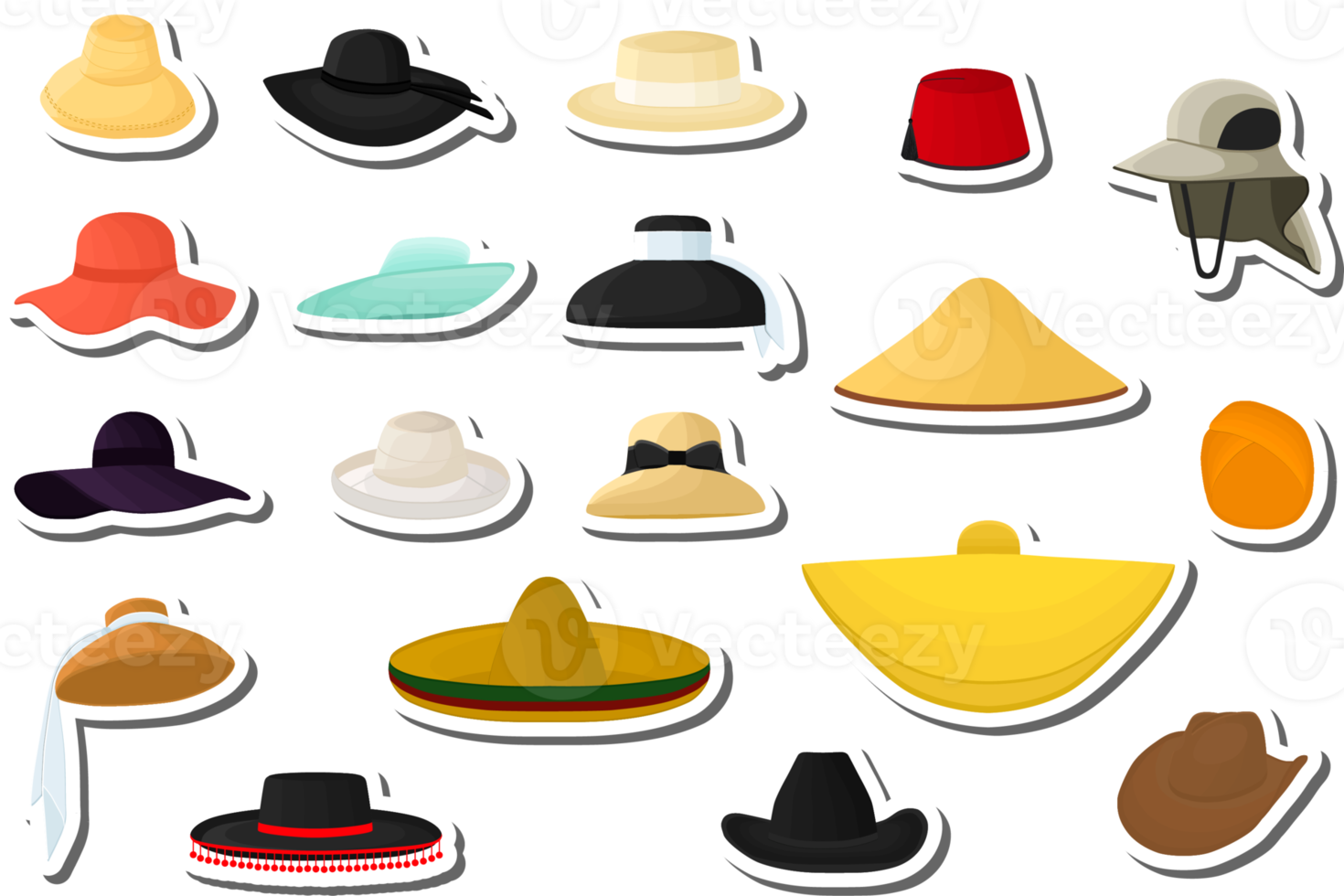 ilustração em tema grande kit diferente tipos chapéus, lindo cápsulas png