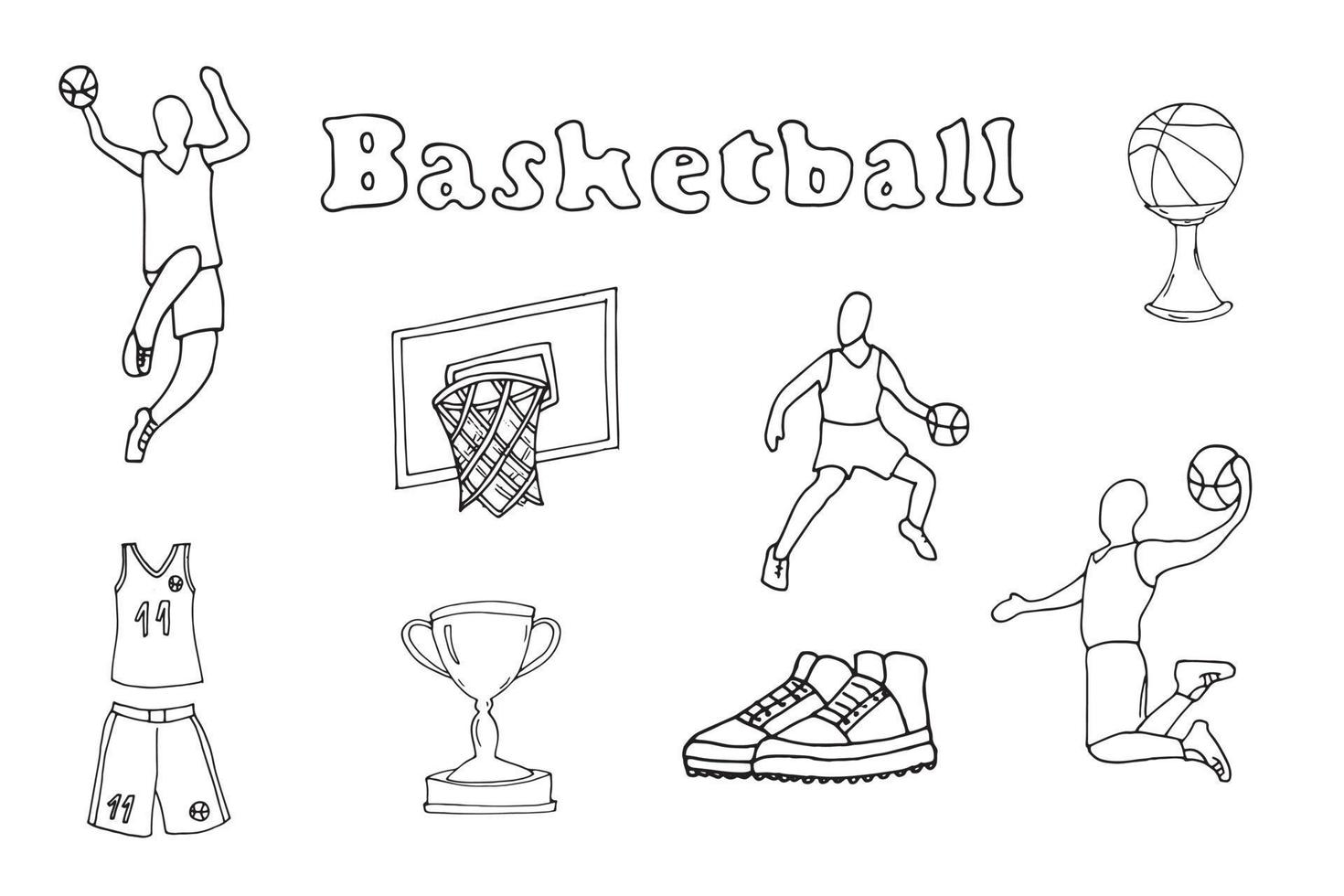 Basketball doodles isolated on white background vector