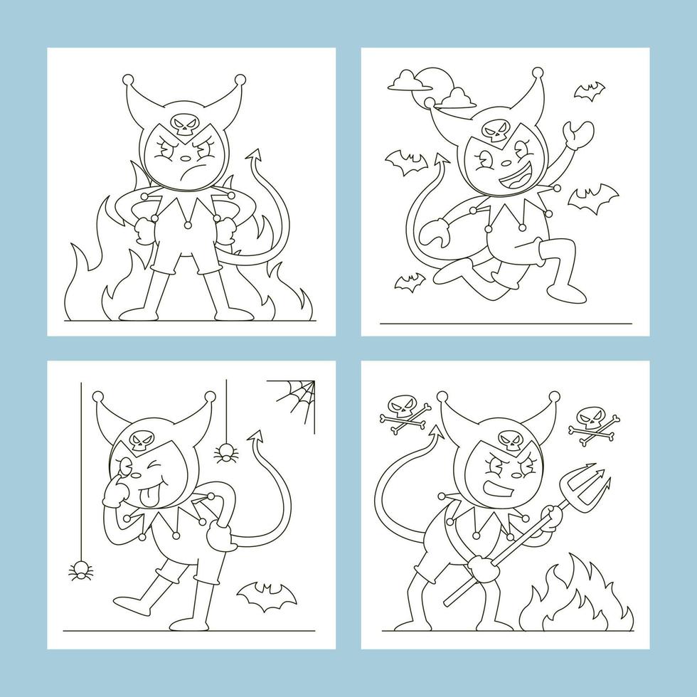 Cute Evil Cat in Action Coloring Pages for Children Book vector