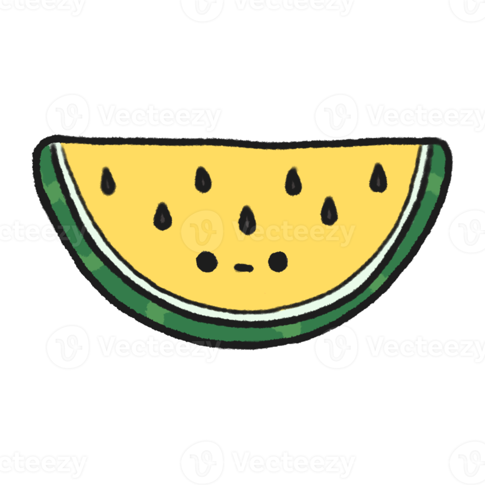 Hand-drawn Cute Yellow Watermelon, Cute fruit character design in doodle style png