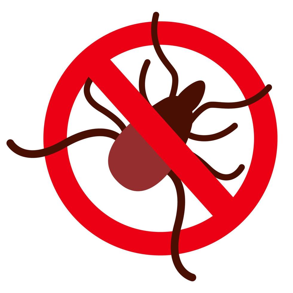 A sign stop the tick. A crossed-out warning sign about ticks.Tick insect. Vector illustration of a warning sign about ticks.