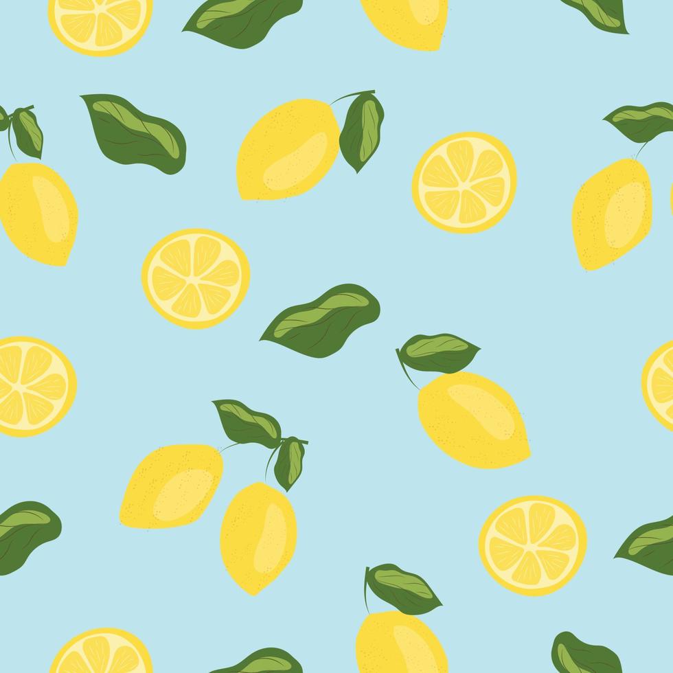 Vector pattern with Sicilian lemons on a light blue background. High quality vector image.