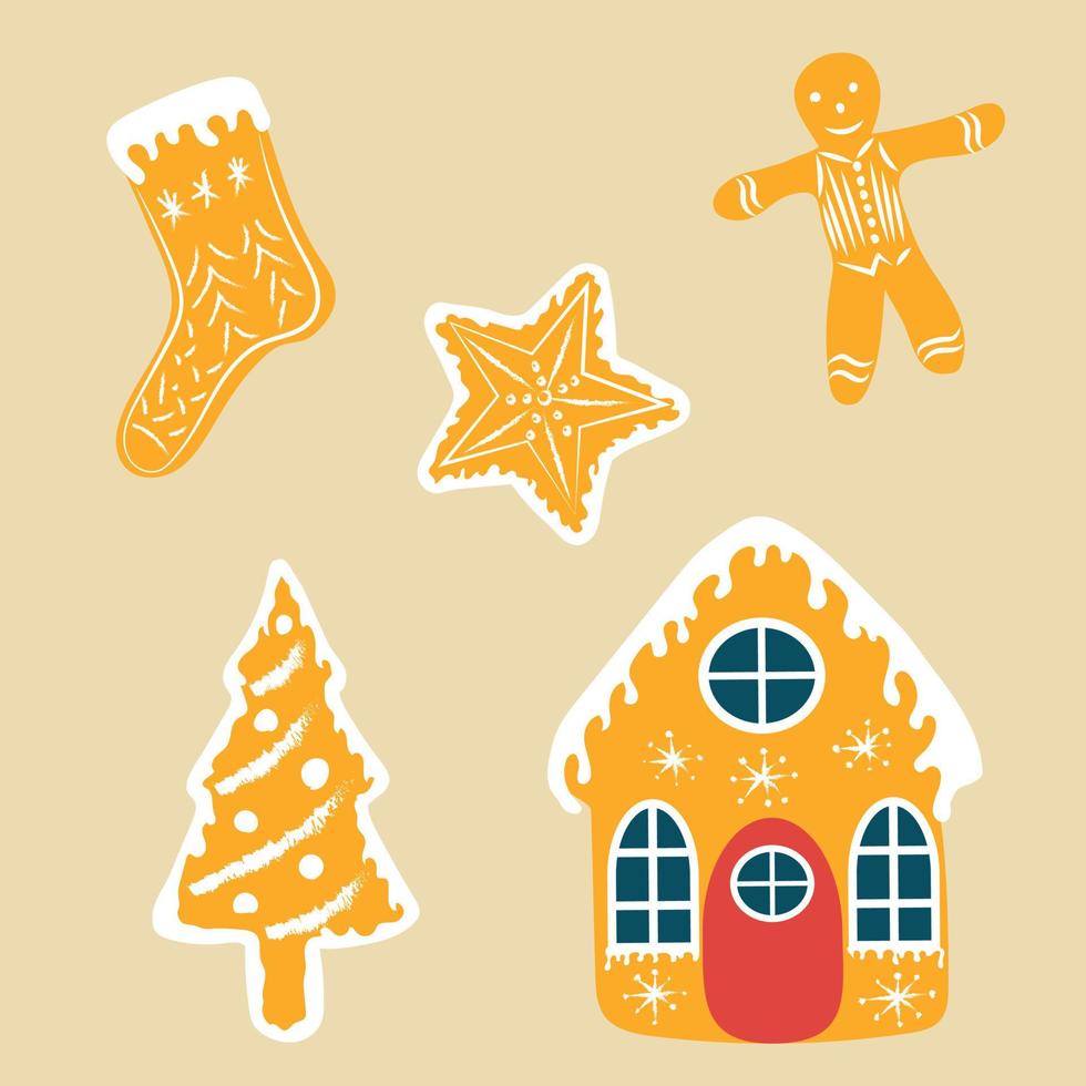 Christmas gingerbread. Stickers set. High quality vector image.