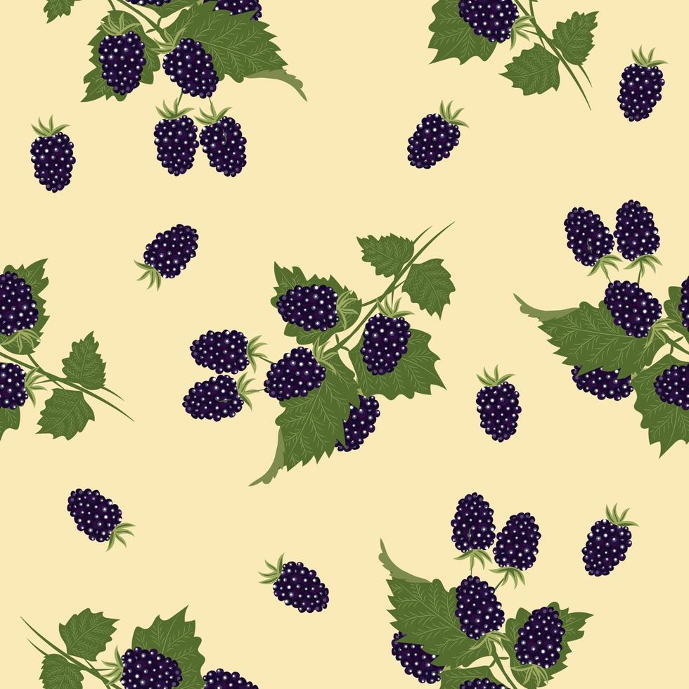 High quality vector image. Floral pattern with blackberries. Black berries.