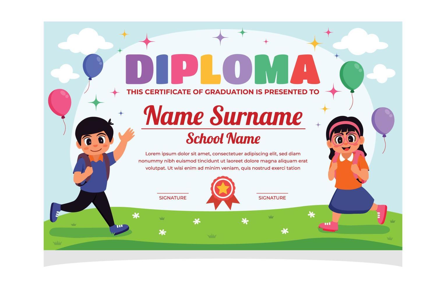 juguetón y divertido niños temática diploma certificado vector