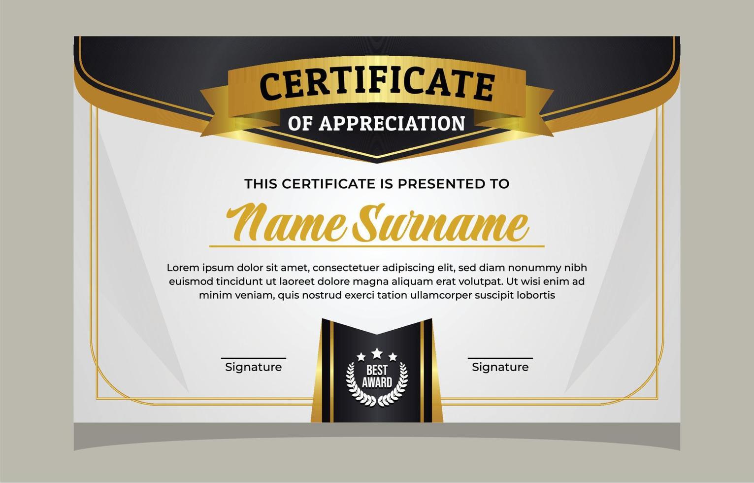 Elegant Black And Gold Professional Certificate Template vector