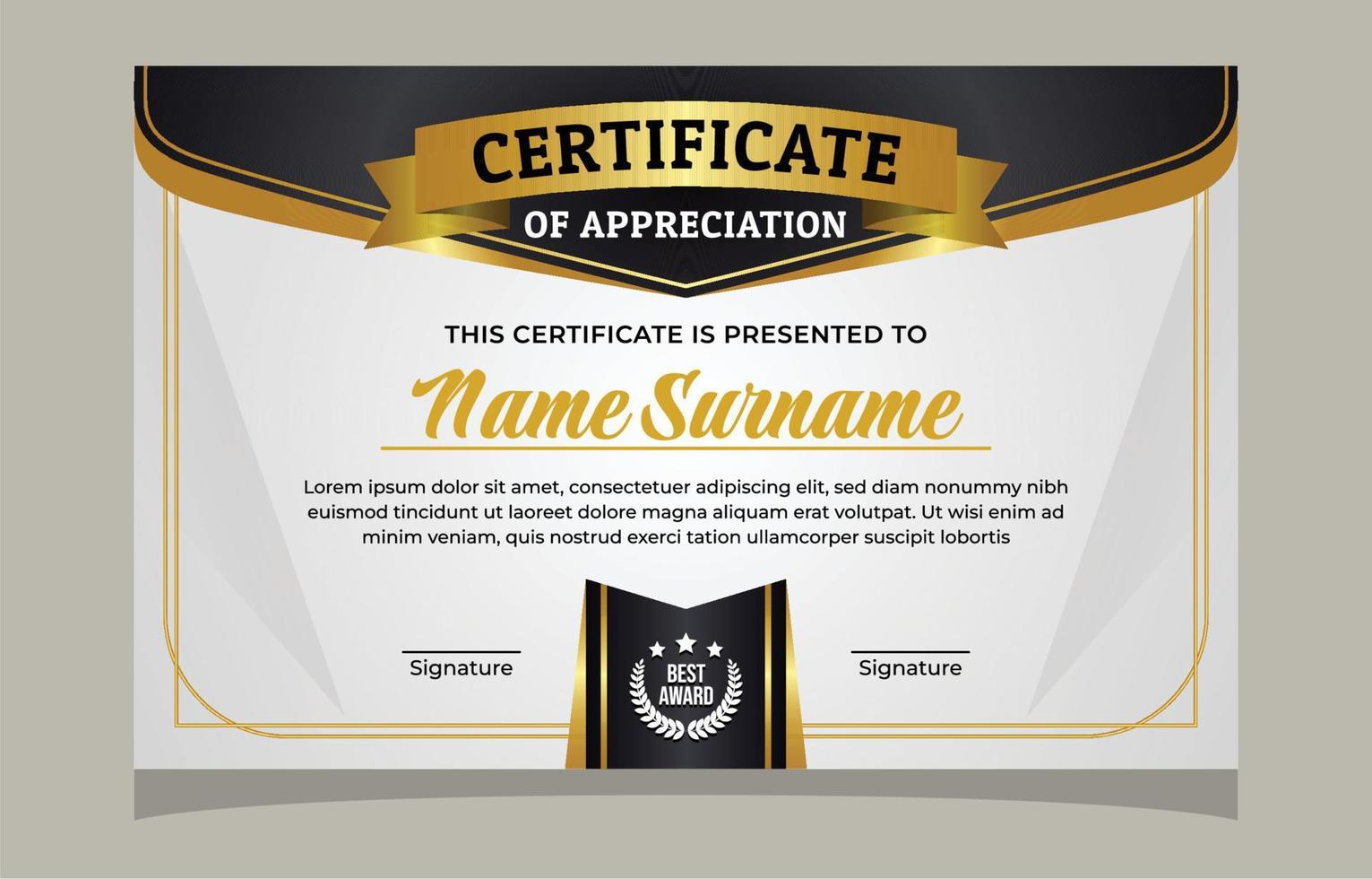 Elegant Black And Gold Professional Certificate Template vector