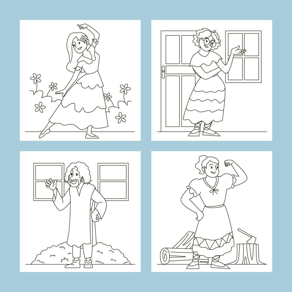 Magical Gifted Girl and Her Family Coloring Pages for Children Book vector