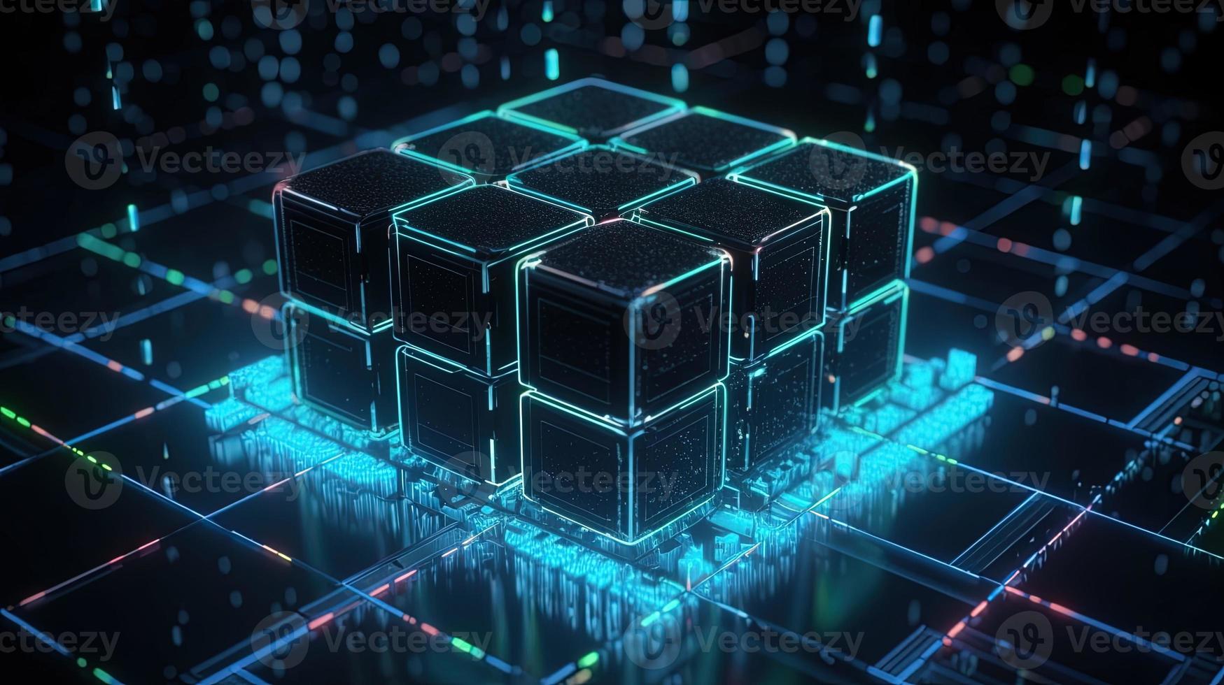3D rendering of abstract technology concept. Digital data transfer and communication photo