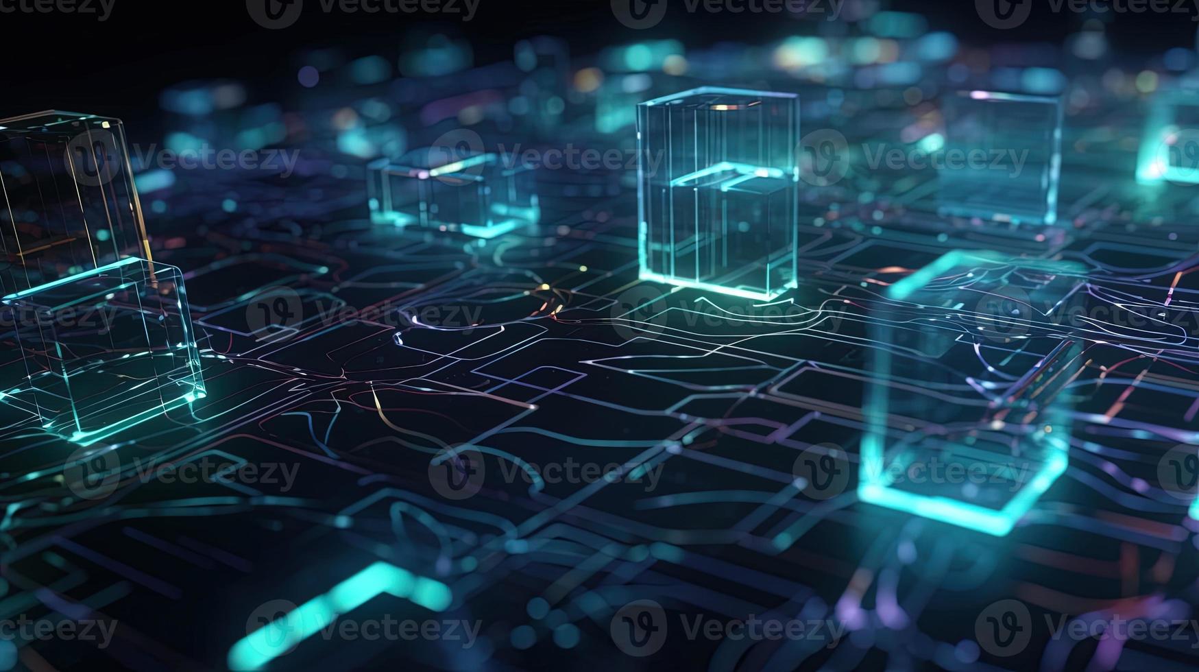 3D rendering of abstract technology concept. Digital data transfer and communication photo