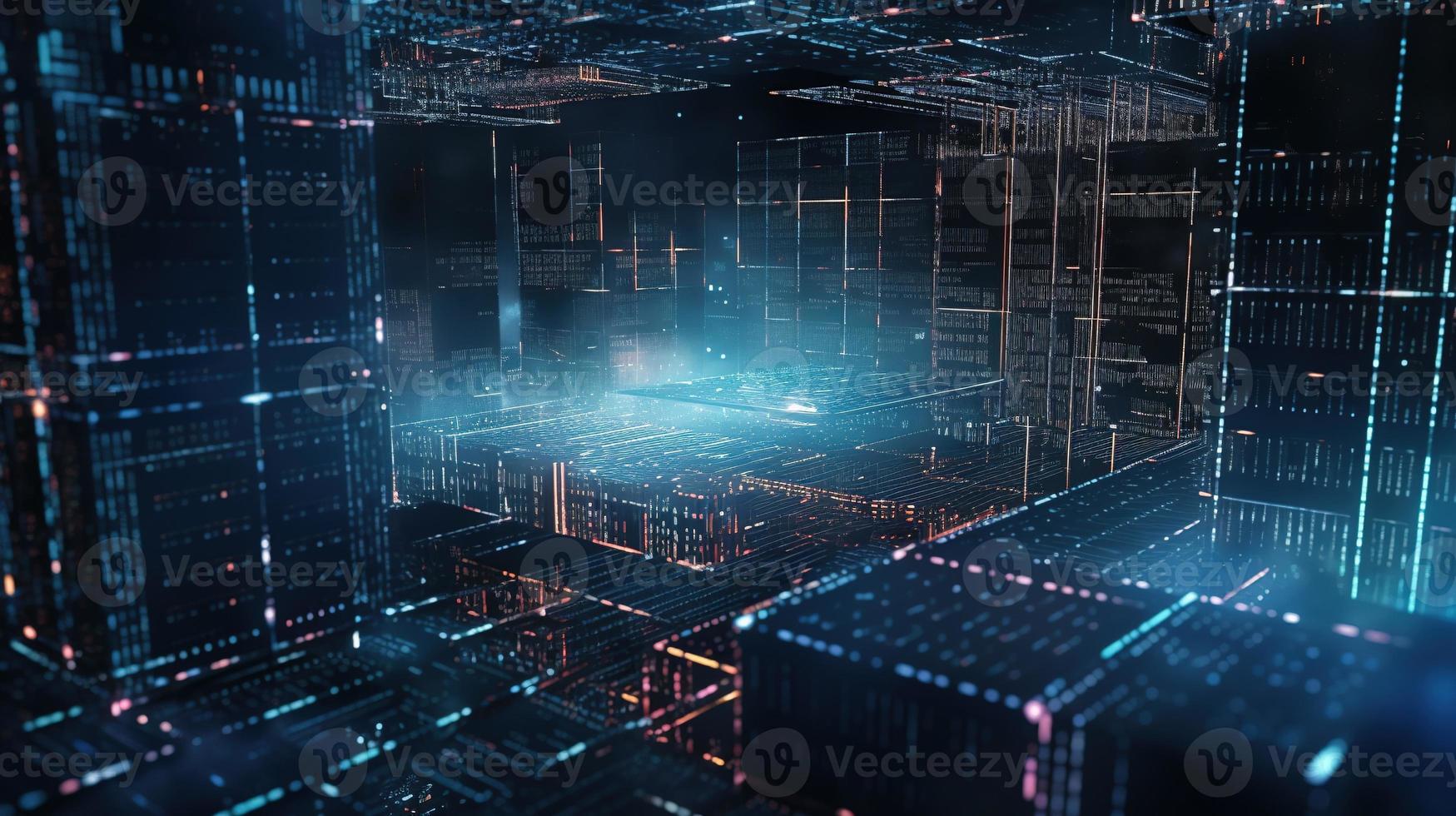 3D rendering of abstract technology concept. Digital data transfer and communication photo
