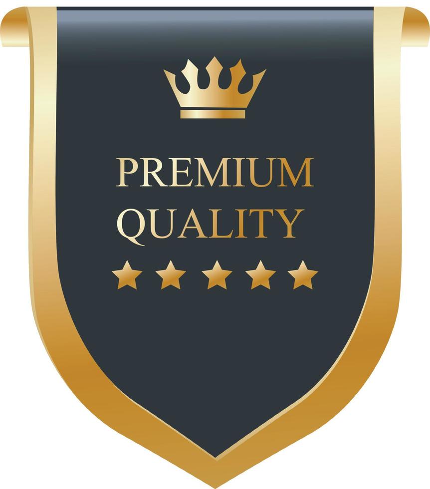 Black and Gold 3d Ribbons, symbol premium VIP, Quality with ornament kings and stars Vector illustration